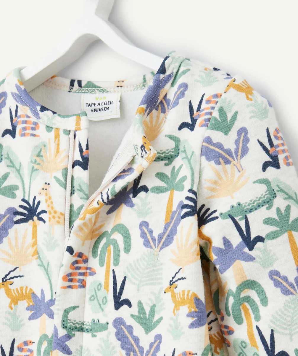 DORS-BIEN EN FIBRES RECYCLÉES ÉCRU CHINÉ AVEC IMPRIMÉ JUNGLE