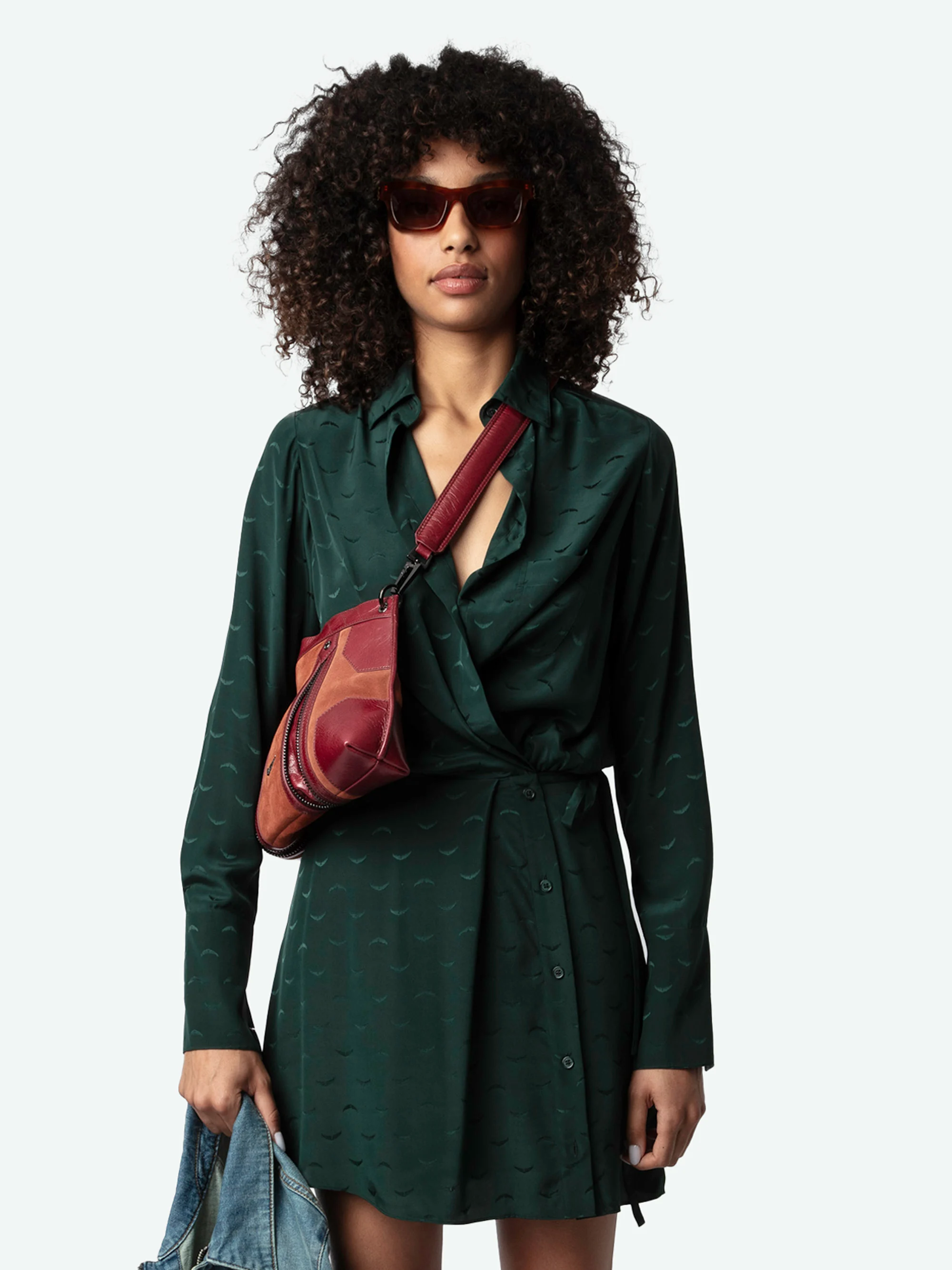 RUNELLE - Robe courte col classique en soie | Vert