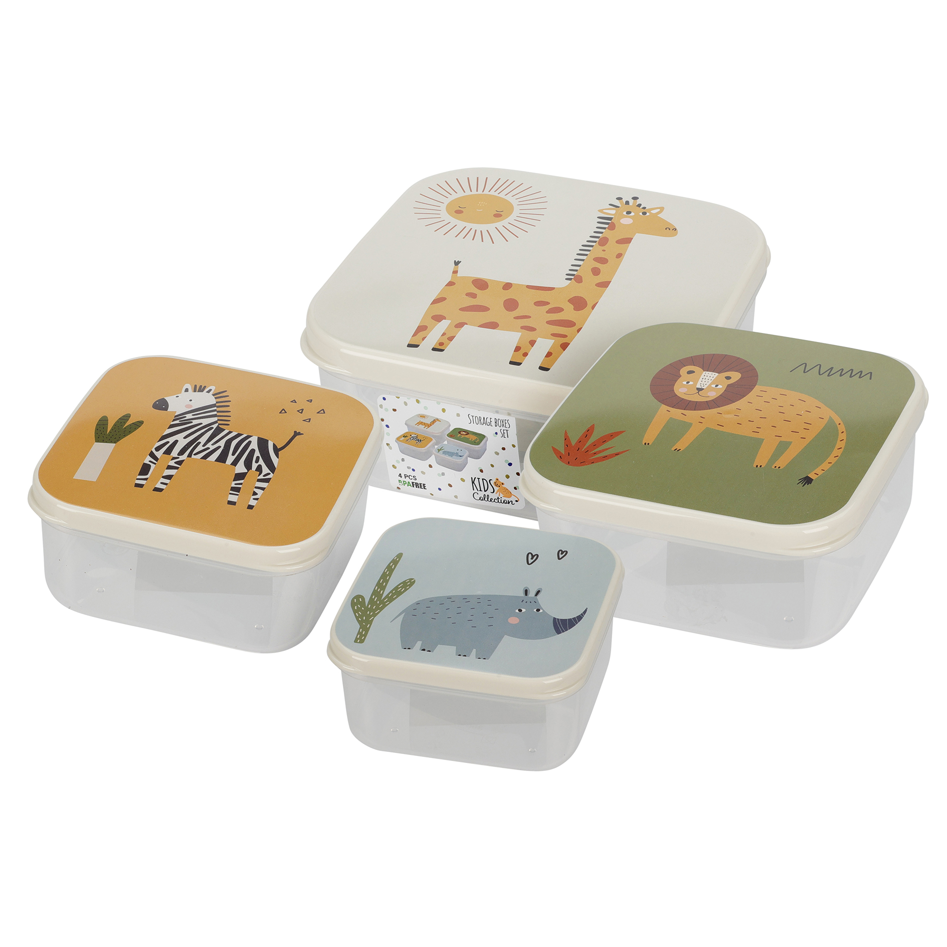 4-teiliges Vorratsdosen-Set - transparent - Tiere