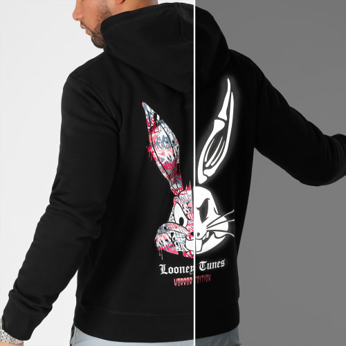 Sweat Capuche Horror Edition Bugs Bunny Graffiti Pink Noir Réfléchissant