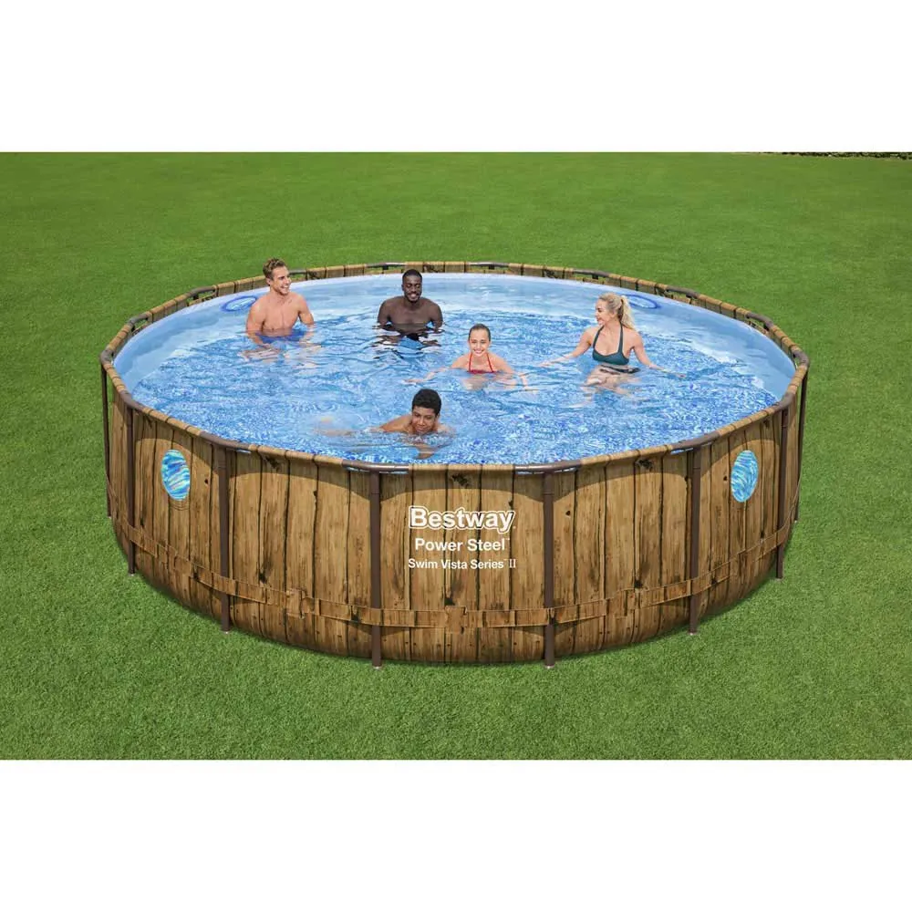 Bestway Power Steel Swim Vista Series Wood Ø 488 X 122 cm Stahl Runder Aufstellpool