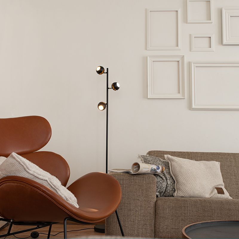Moderne vloerlamp 3-lichts zwart met gouden binnenkant - Buell Deluxe