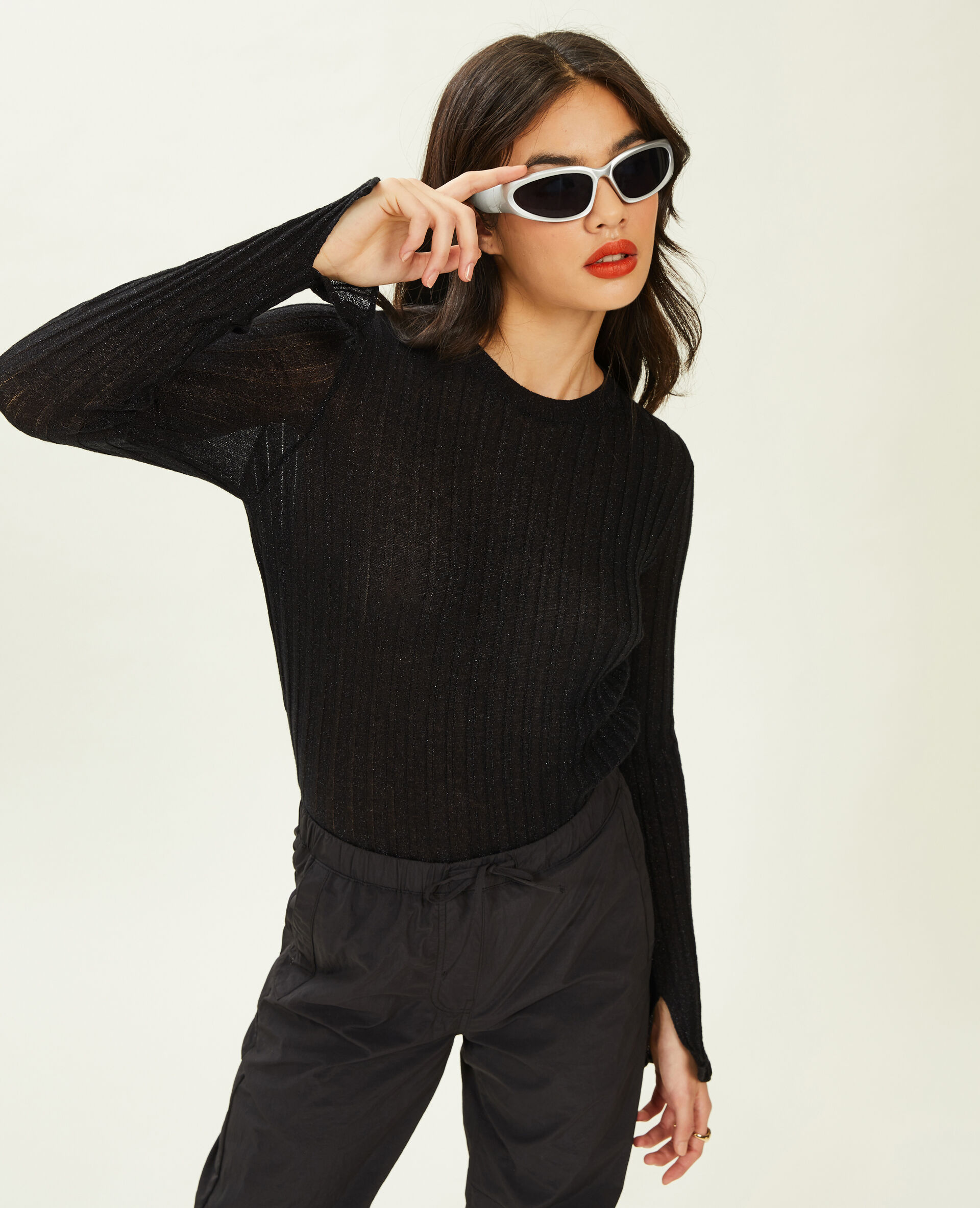 Pull léger avec fils métallisés - Noir