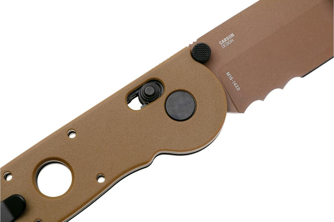 CRKT M16 Crossbar Lock Tanto Veff Serrations M16-14XD Desert Tan EDP D2, Desert Tan GRN, zakmes, Kit Carson design