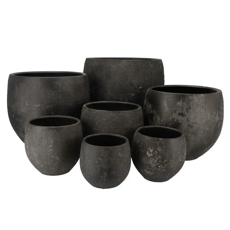 DK Design Bloempot Maya - rond - verweerd zwart - 21 x 24 cm