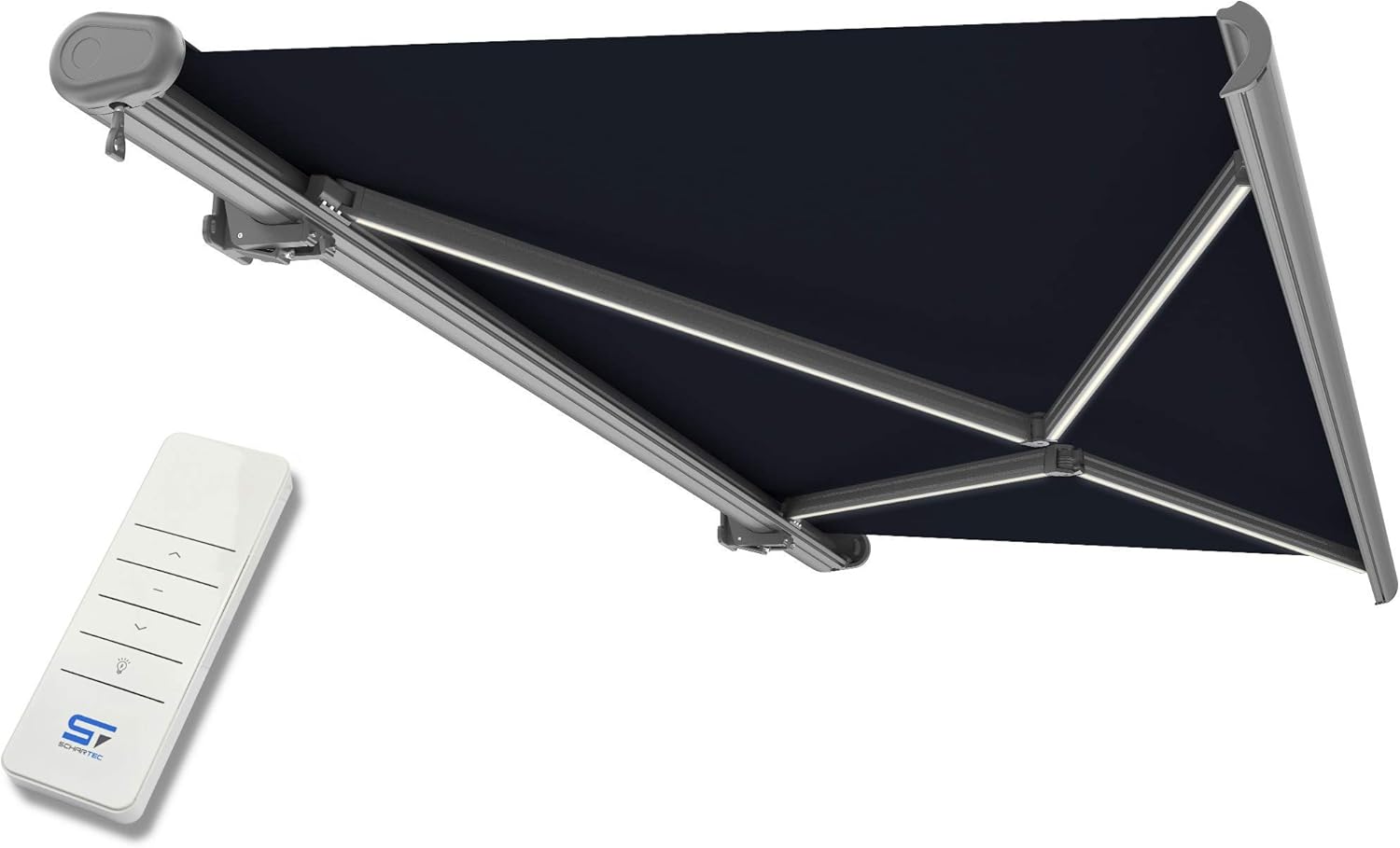 Schartec Premium Kassetten Markise elektrisch mit LED Beleuchtung Kassettenmarkise motorisierte Gelenkarmmarkise bis 500x300cm m (400x300cm, anthrazit)