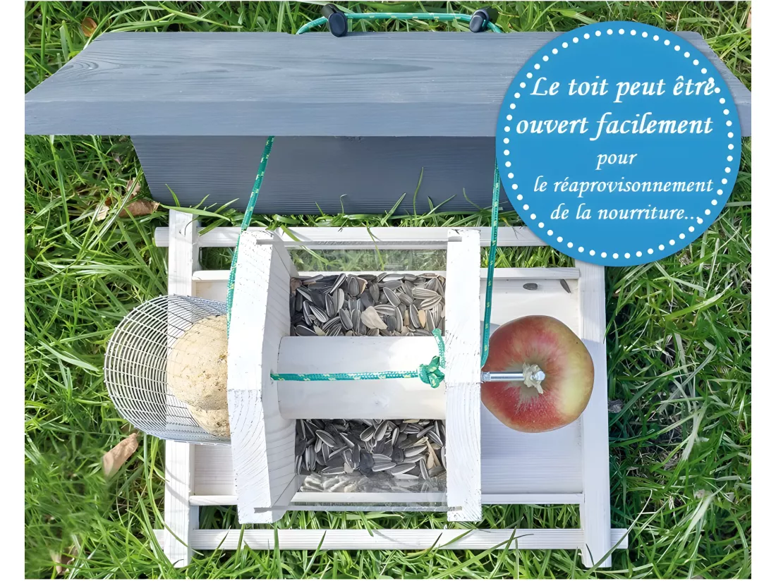 Mangeoire oiseaux extérieur à suspendre pour oiseaux sauvages pour jardin balcon Distributeur de graines«324 Cabane Gris Blanc»