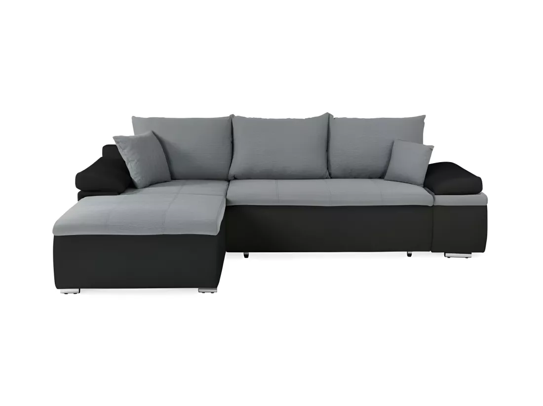 Canapé d'angle réversible convertible 3 places+Coffre - Simili noir et gris - CELINA
