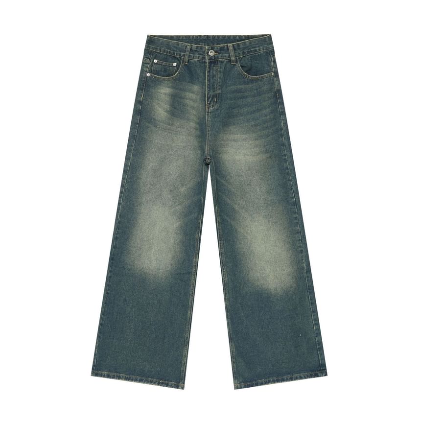pinkdropper - High Waist Washed Wide Leg Jeans