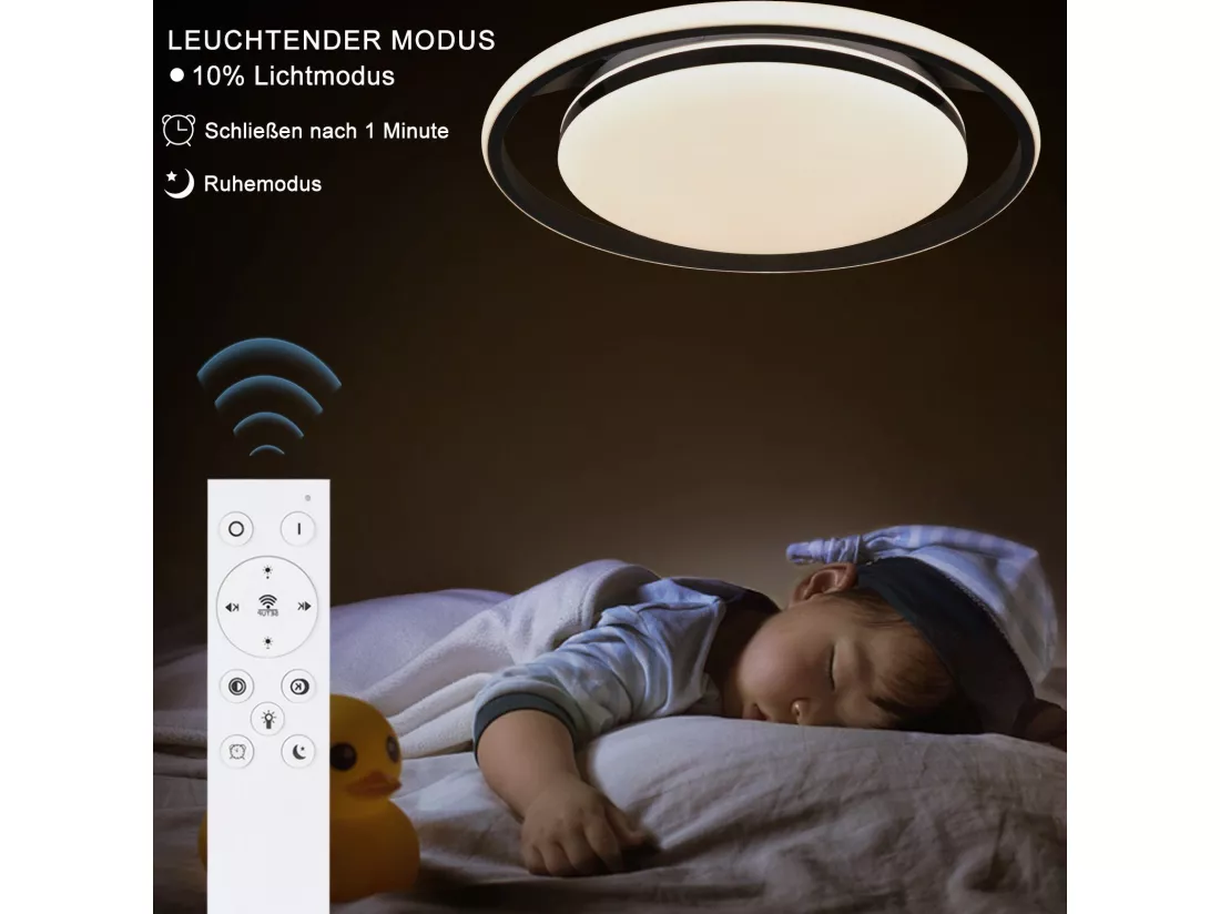 NETTLIFE Plafonnier LED Noir Moderne Télécommande Design Rond Lampe de Salon avec Lampe à Intensité Variable pour Chambre Cuisine Bureau Couloir
