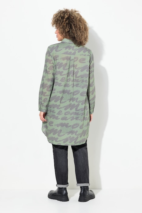 Longbluse, Scribble-Muster, Hemdkragen, Langarm