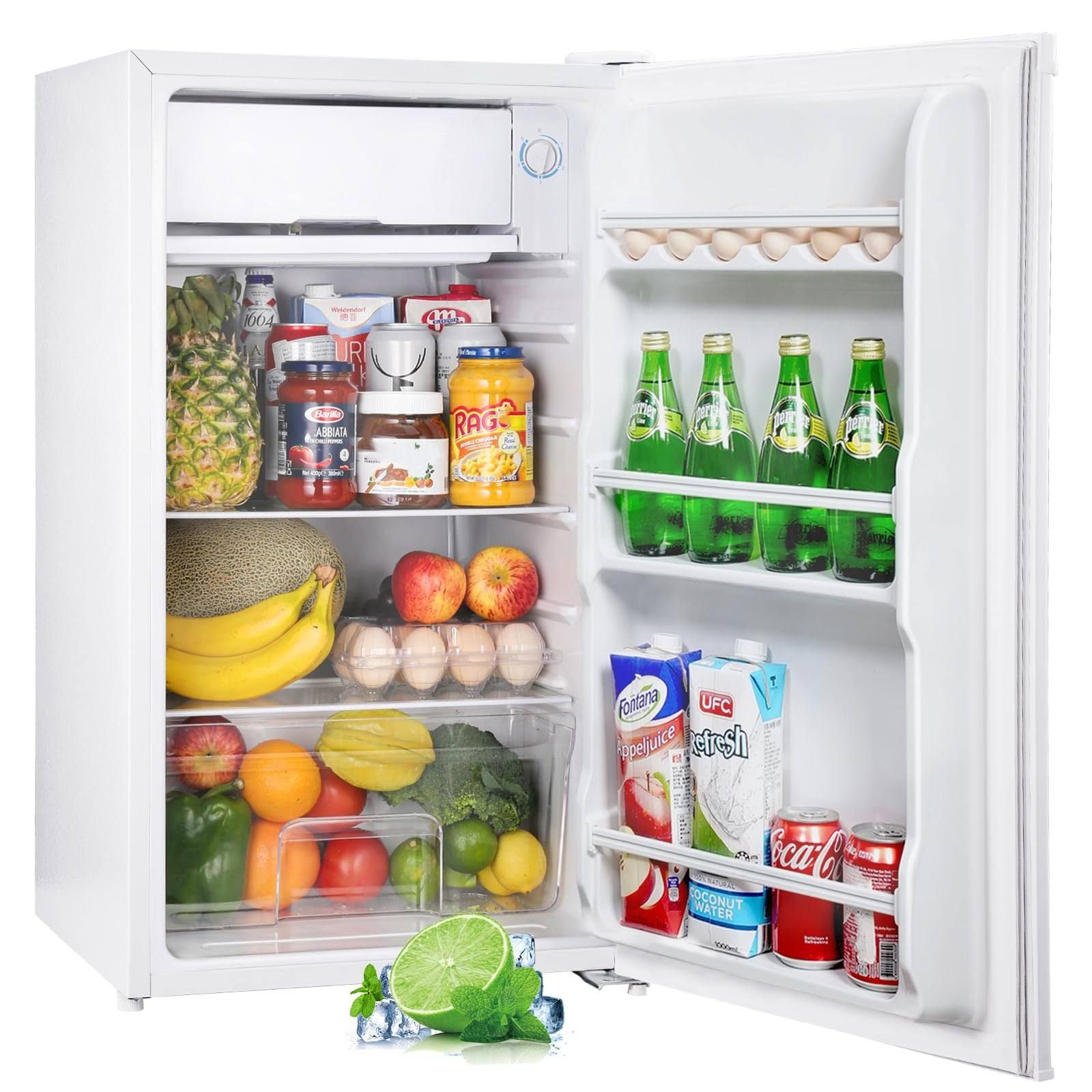 Upstreman 91L Kühlschrank mit Gefrierfach (Kühlfach), Kleiner Kühlschrank mit Gemüsefach und Eierhalter, Mini-Kühlschrank für Wohnheim, Büro,