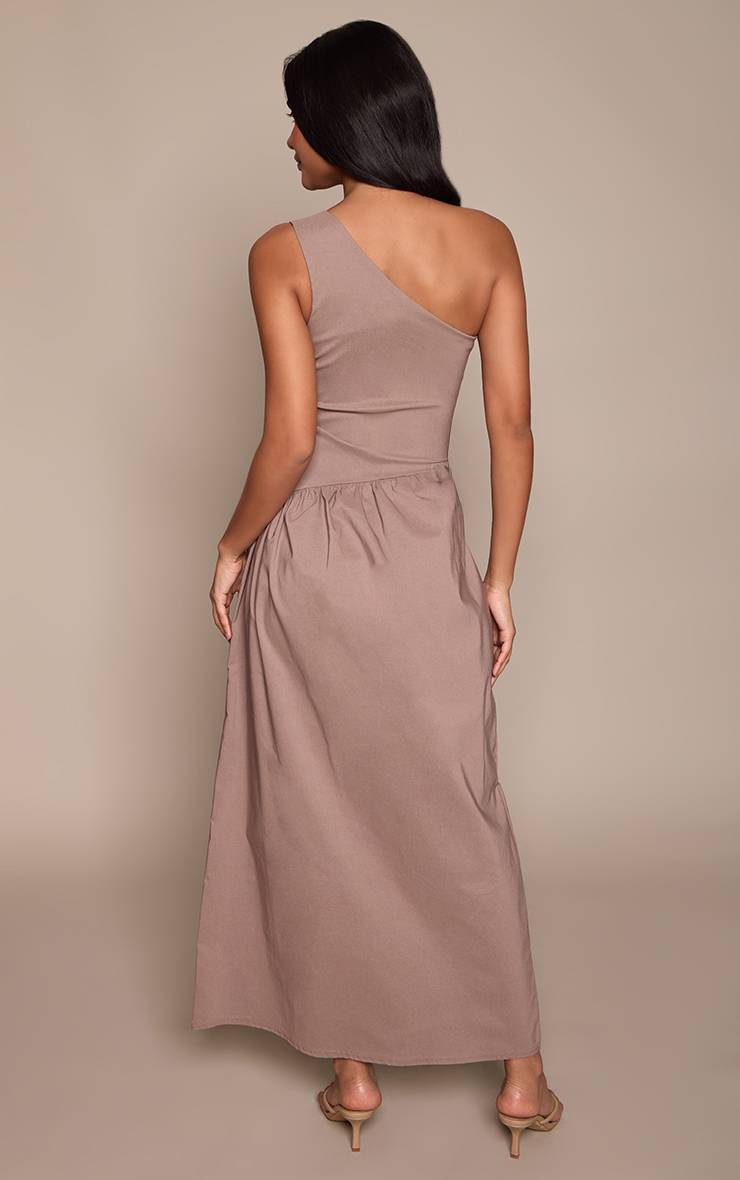 Taupe Robe Maxi Asymétrique Une Épaule En Tissu Stretch