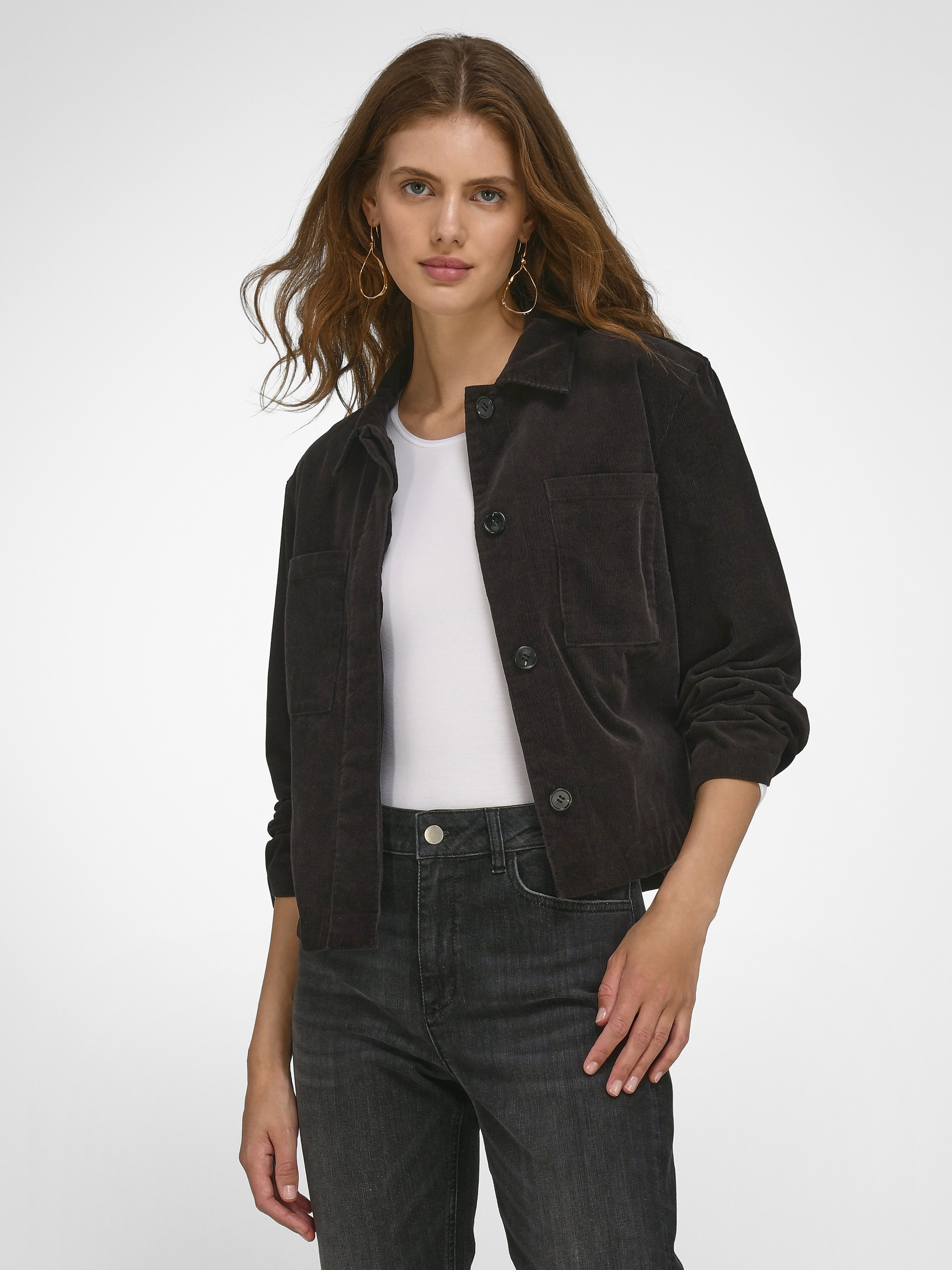 Cordjacke mit Umlege­kragen