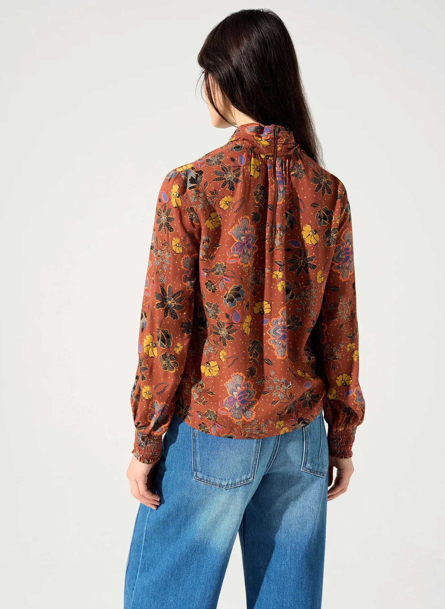 GITA - Blouse ample à col montant | Rouge
