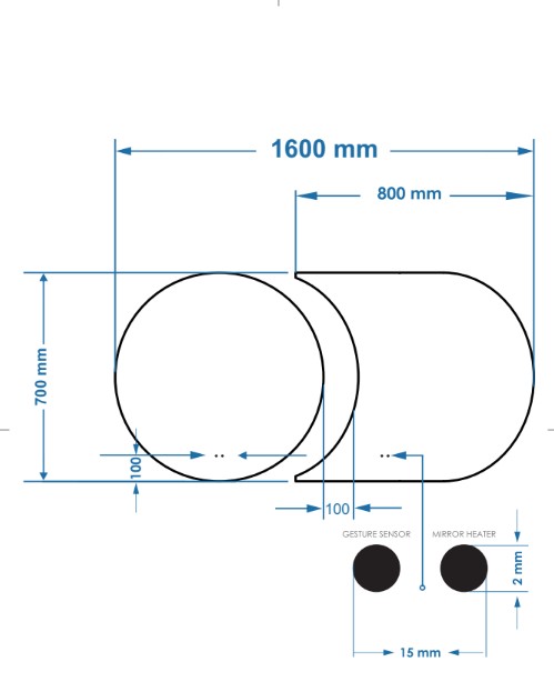 Gliss Design Eris spiegel tweevormig 70   60x70cm met handsensor