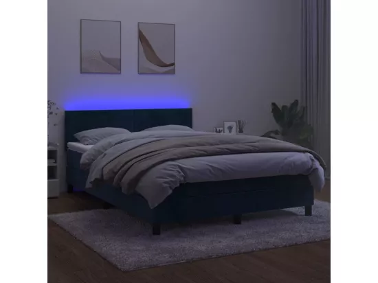 Sommier tapissier matelas et LED Bleu foncé 140x190 cm Velours