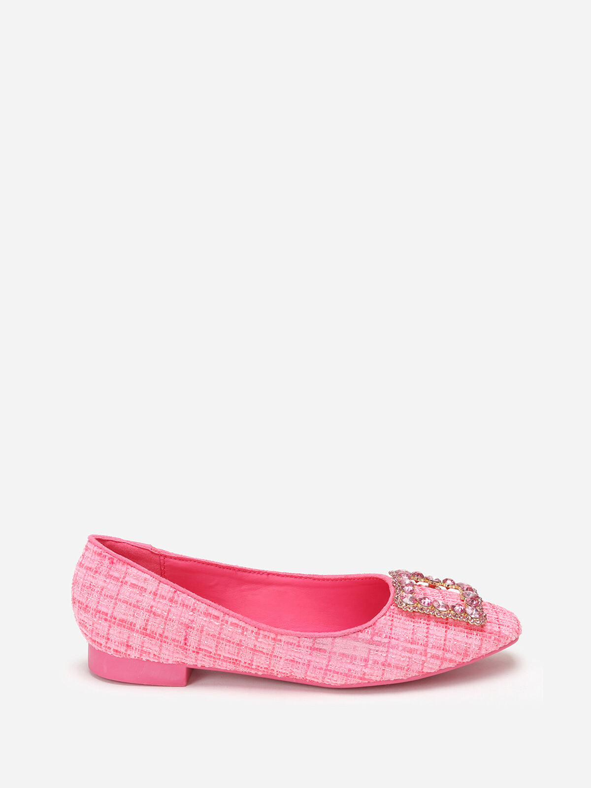 Ballerines en tweed avec bride bijou- Fuchsia