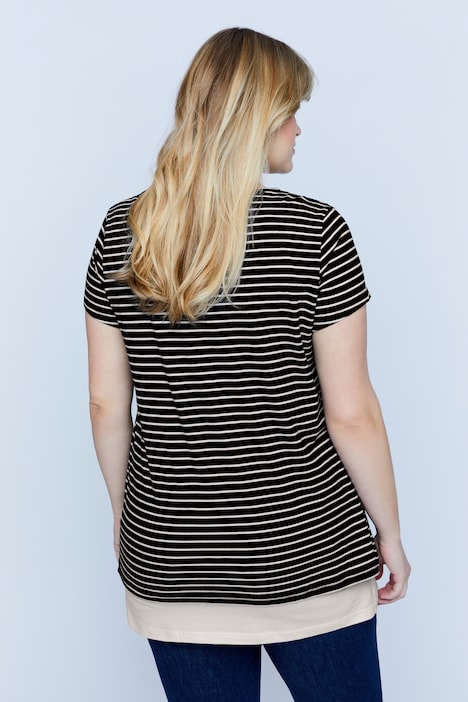 Bellieva-Shirt, doppellagig, Ringel Shirt, längeres uni Top, Biobaumwolle, GOTS