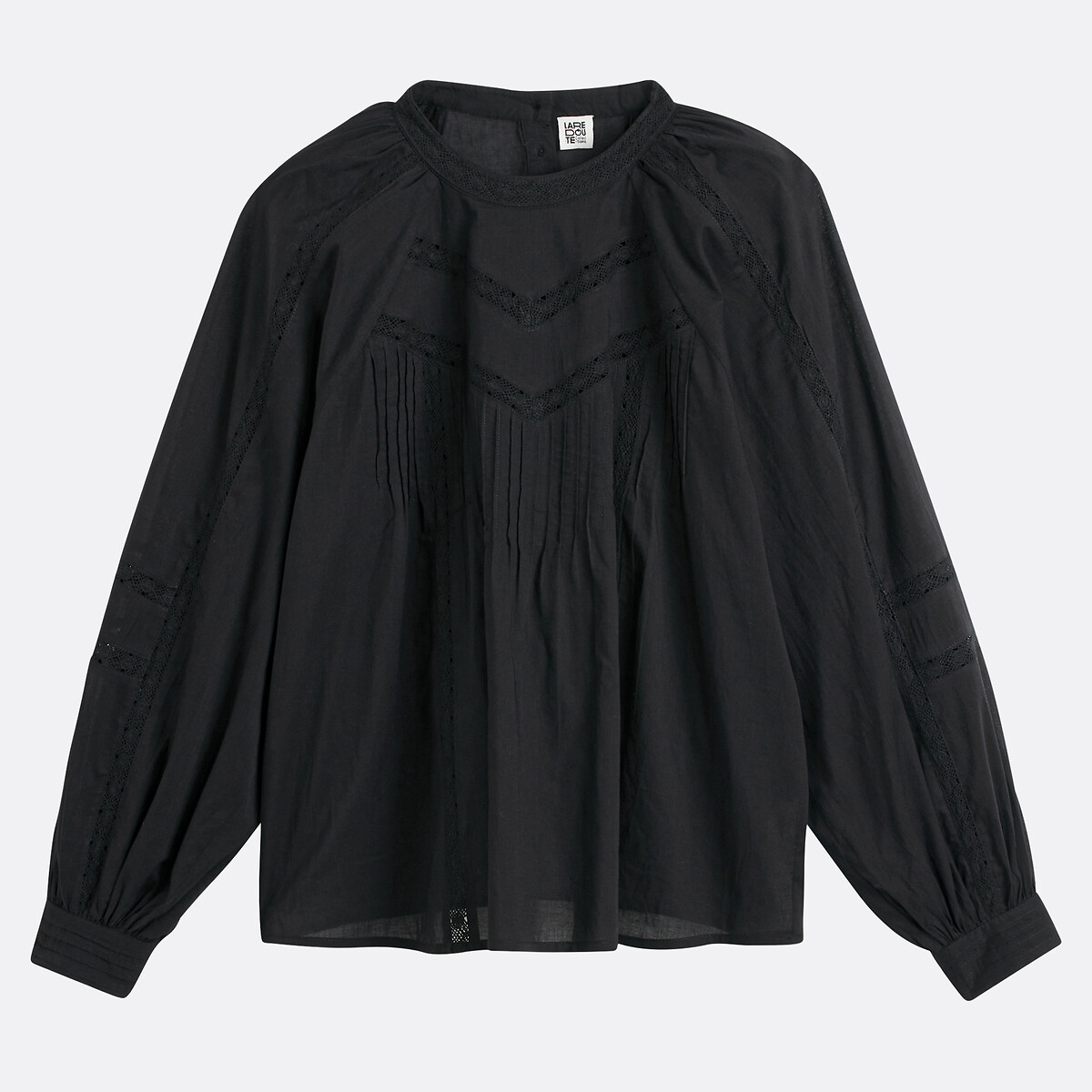 COLEÇÕES LA REDOUTE<br>Blusa com gola redonda, voile de algodão e bordado