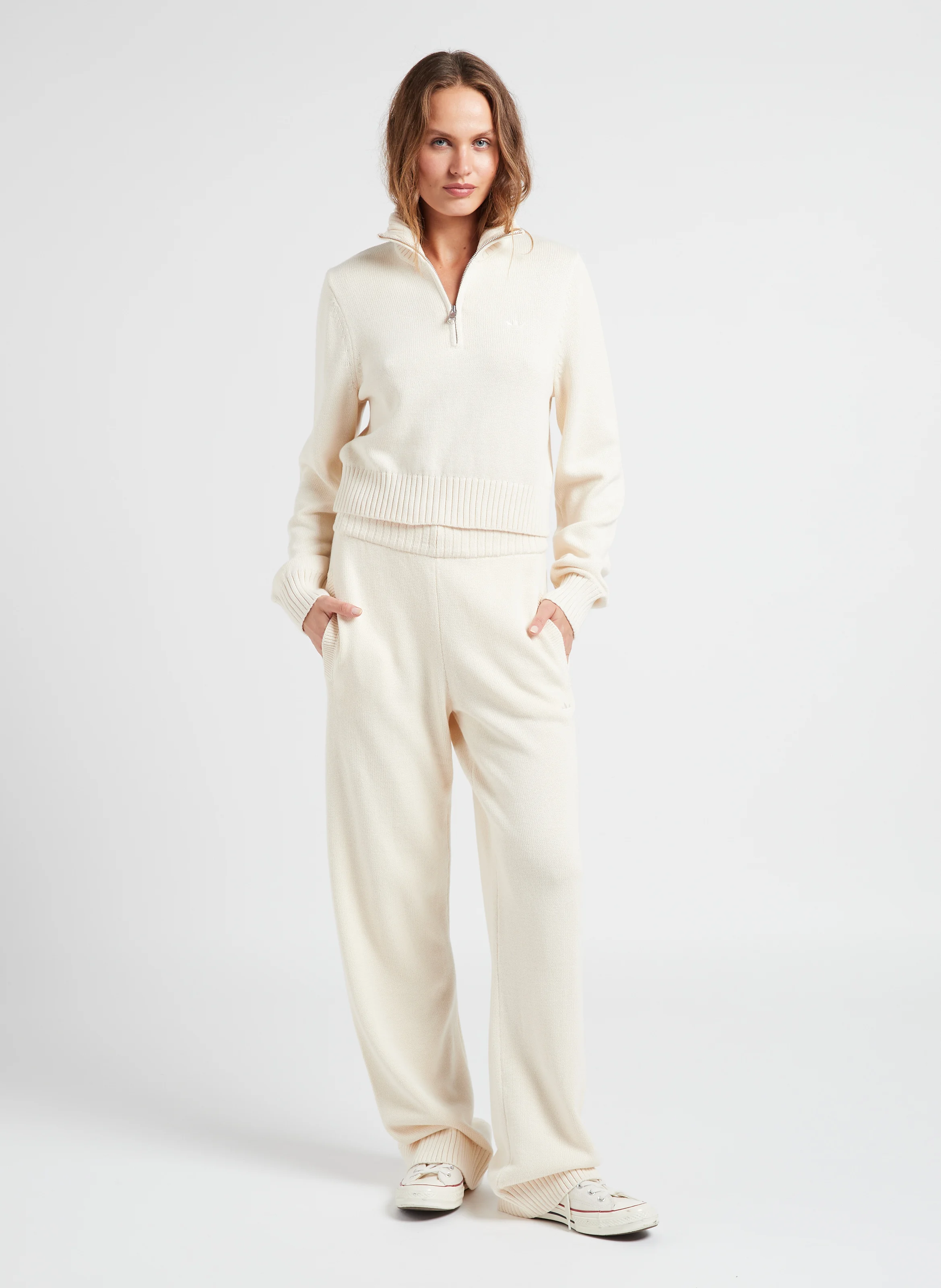 Pantalon droit en coton| Beige