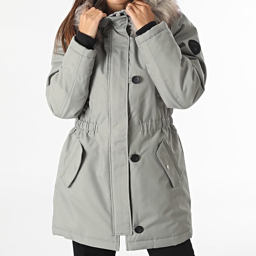 Parka Capuche Fourrure Femme Iris Vert Kaki