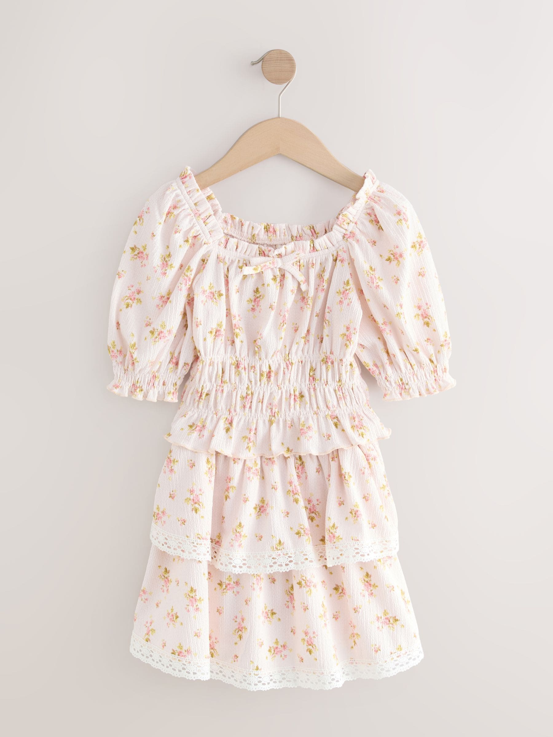 Roze - Getextureerde bloemen Bardot-top en rok set (3-16jaar)