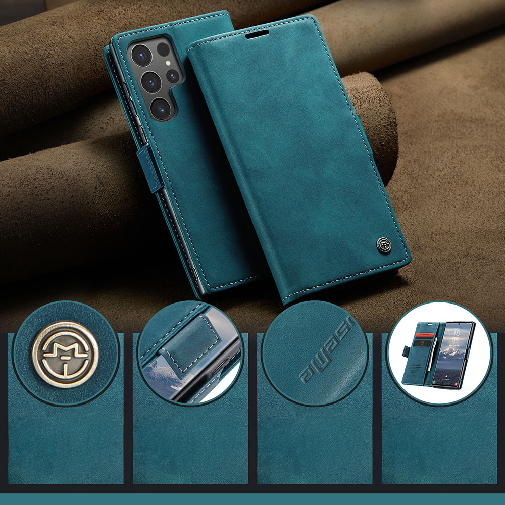 Samsung Galaxy S25 Ultra Leder Tasche Flip Wallet Etui mit Kartenfächern - Blaugrün