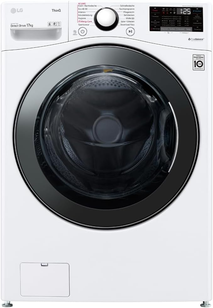 LG F11WM17TS2, Frontlader-Waschmaschine 17 kg, Klasse E, 1.100 U./Min., 70x77x99 cm, Turbowash 59 Minuten, 6 Motion DirectDrive, Wi-Fi, Weiß mit Chrom-Bullaugenring
