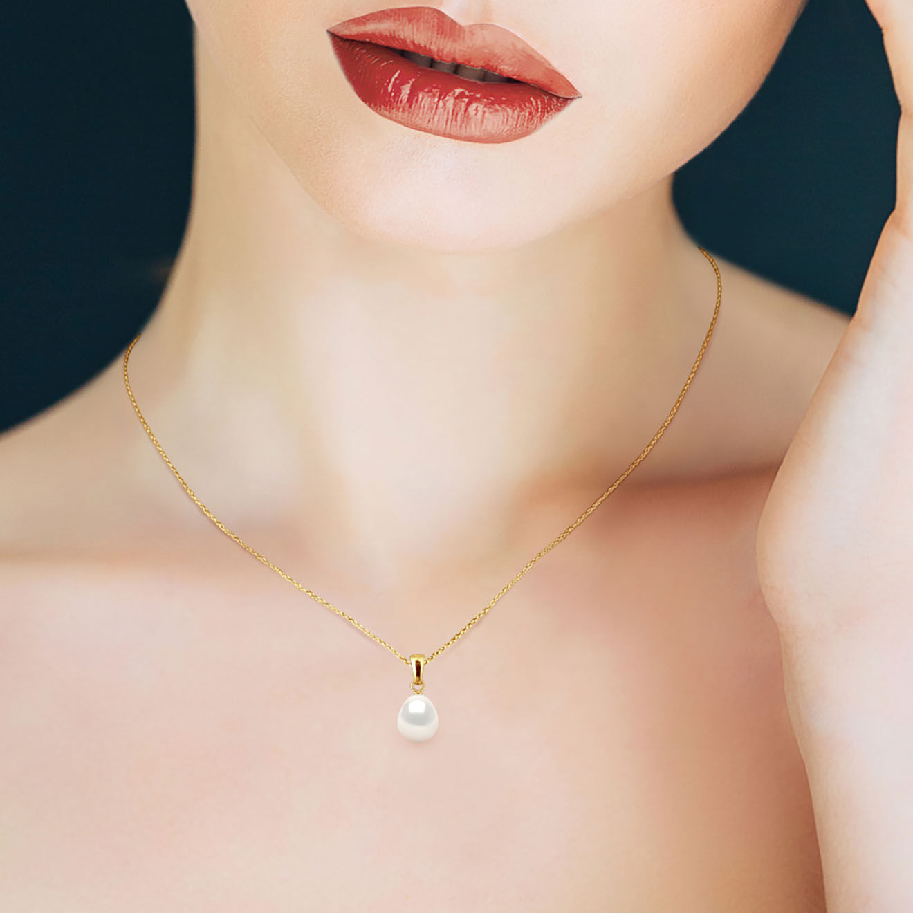 Mitzuko Collier Or Jaune Perle d'Eau Douce blanche