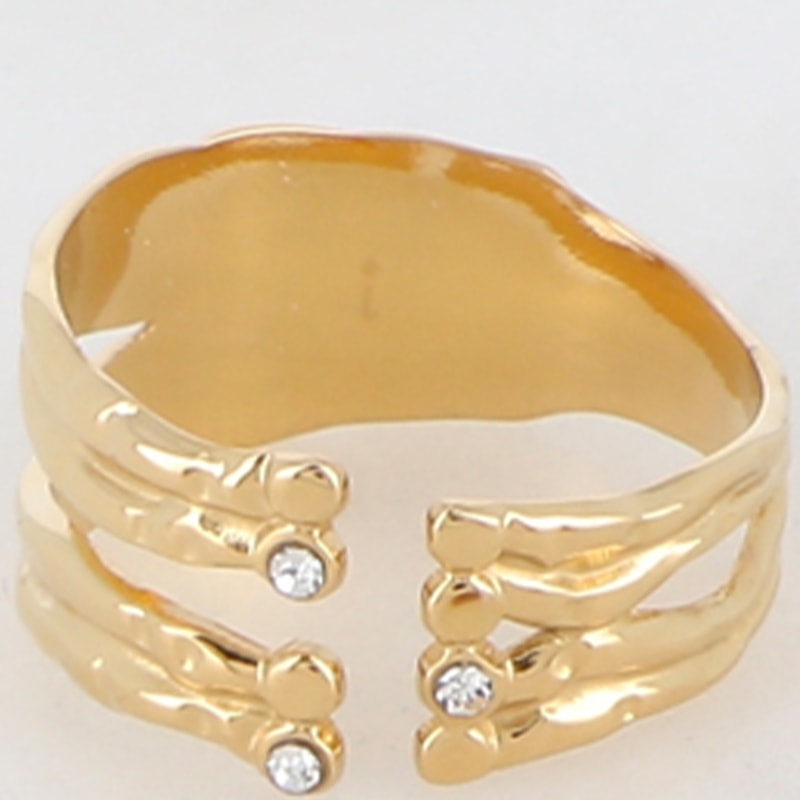 Bague multi-rangs - Acier inoxydable doré& zirconium
