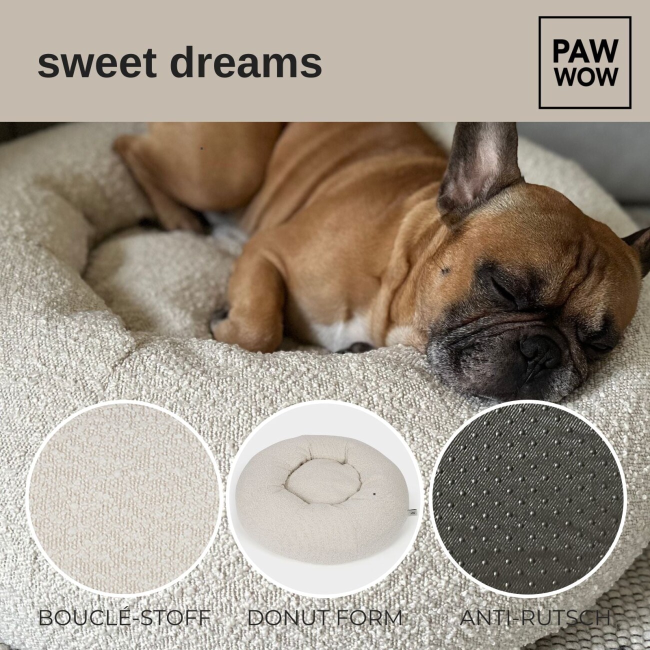 PAW WOW Hundebett LENI Bouclé Beige