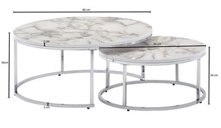 Couchtisch 2er Set Silberfarbig/ Marmor Optik Weiß