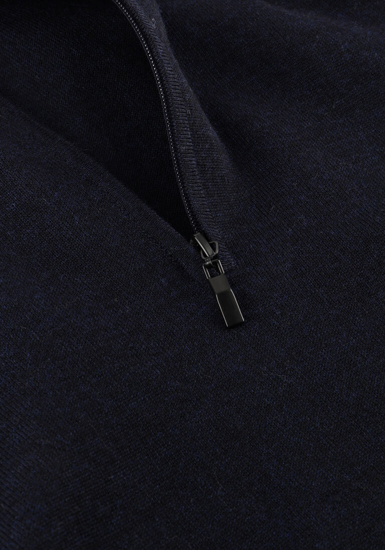 donkerblauwe stefano lauran trui half zip anders