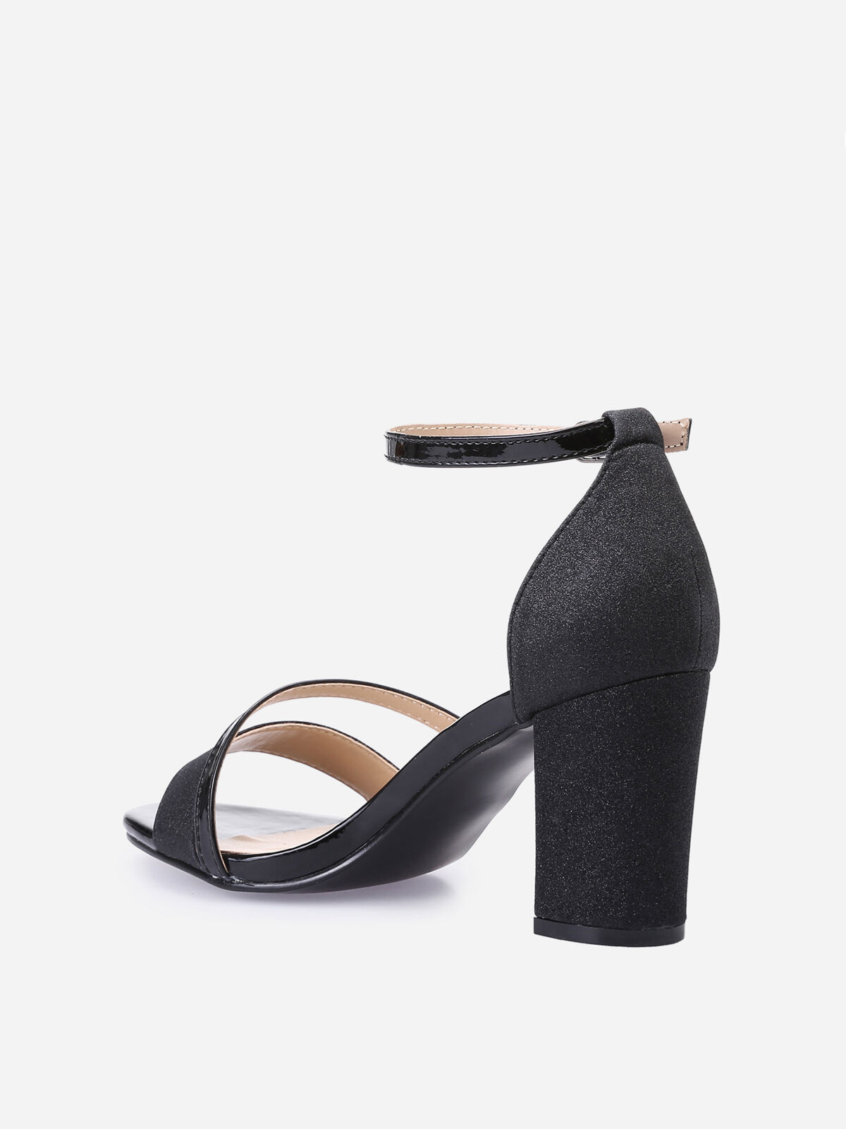 Sandales à talon scintillantes avec brides vernies- Noir