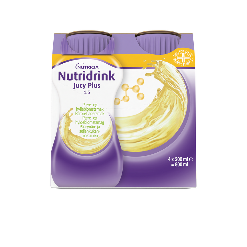 Nutridrink Jucy Plus næringsdrikk pære/hylleblomst 4x200 ml