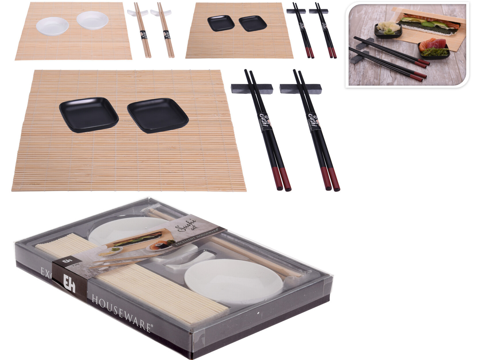 CONJUNTO SERVIR SUSHI 7 PEÇAS CORES SORTIDAS