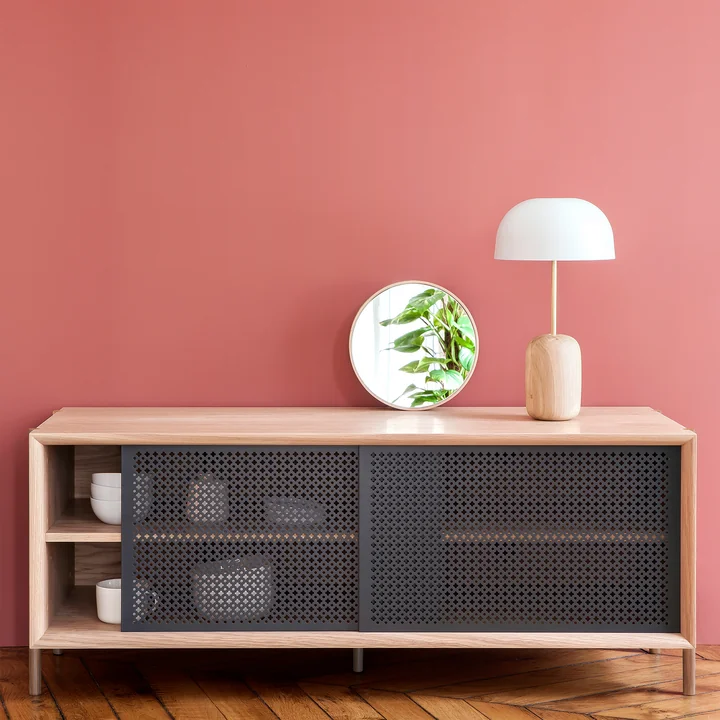 Hartô - Gabin Sideboard mit Schubladen, 162 x 49 cm, Eiche natur / schiefergrau