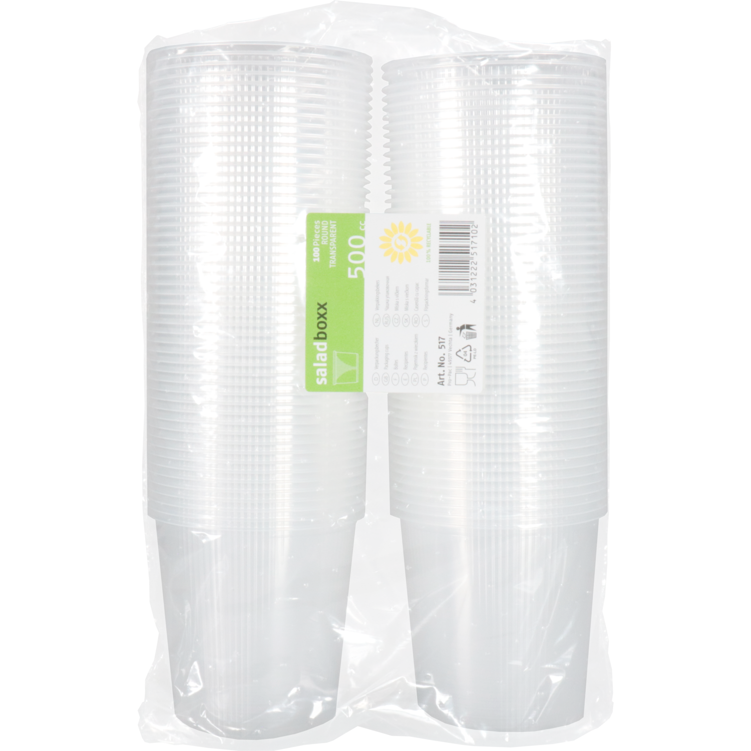 Bak, PP, 500ml, Ø101mm, 103mm, transparant