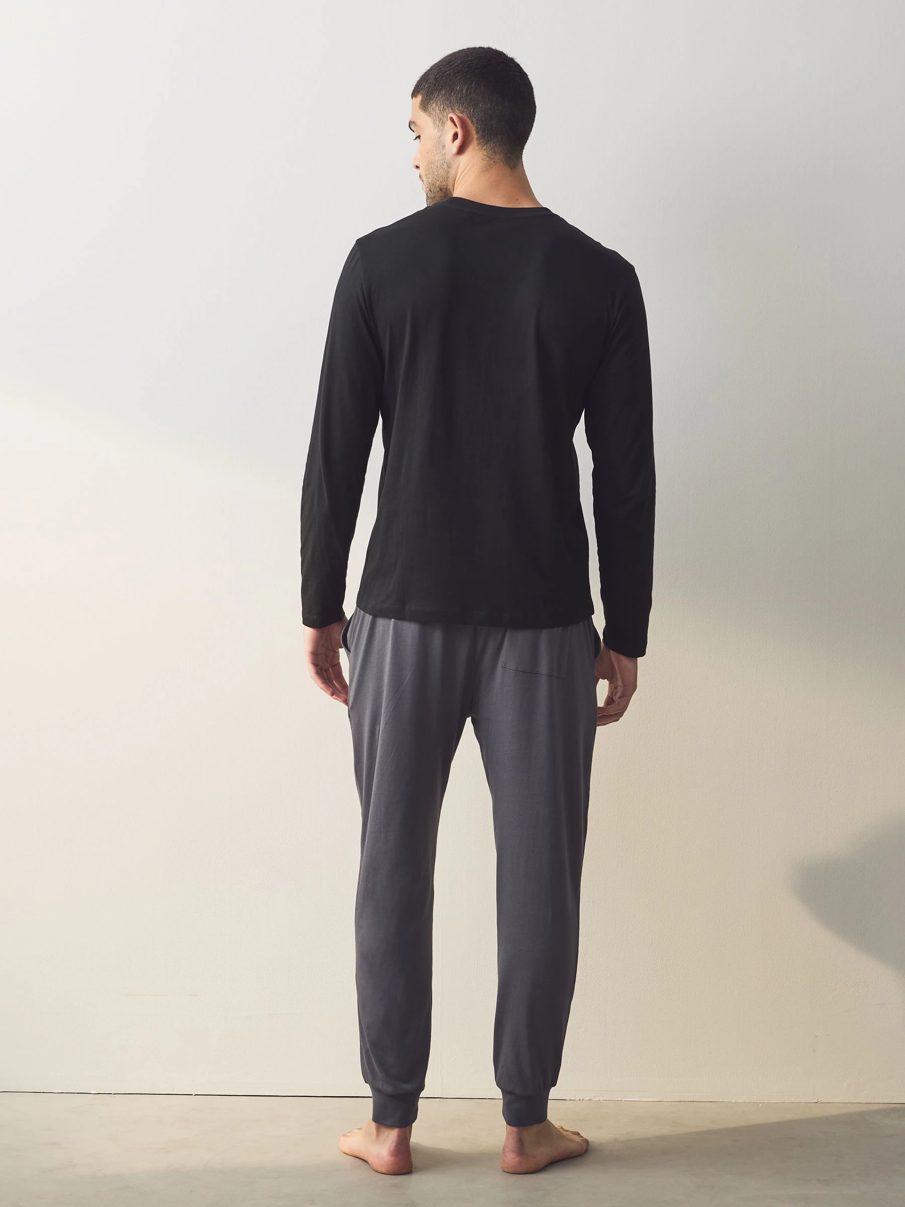 Zwart/grijs - Long Sleeve Cuffed 100% Cotton Pyjamas