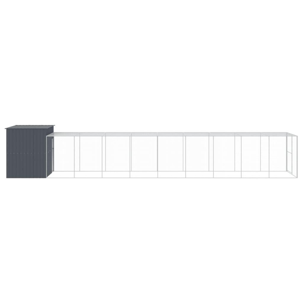 Canil vidaXL com área de exercício, aço galvanizado, cinza, 214x1069x181 cm