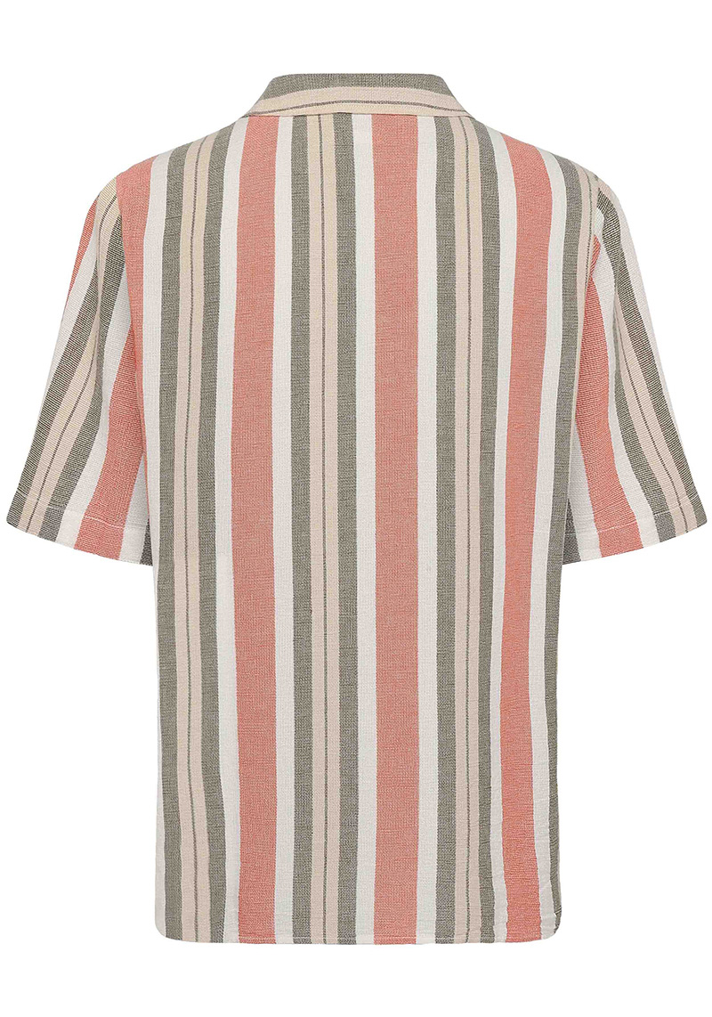 Knowledge Cotton Apparel Hemd Box Fit SS Striped Cotton Shirt Green Stripe