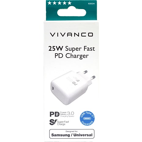 Vivanco oplader 25 W - hvid