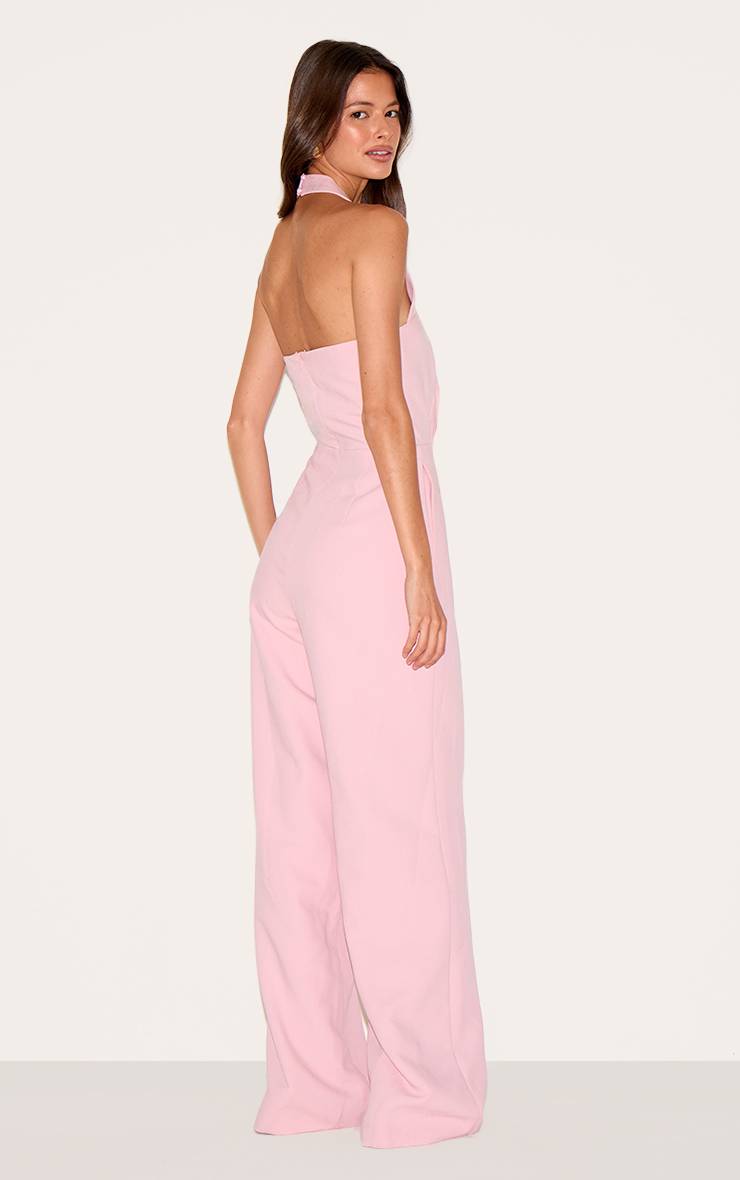 Rose Poudré Combinaison-pantalon Premium Tissée À Encolure Dos-nu Et Jambes Droites