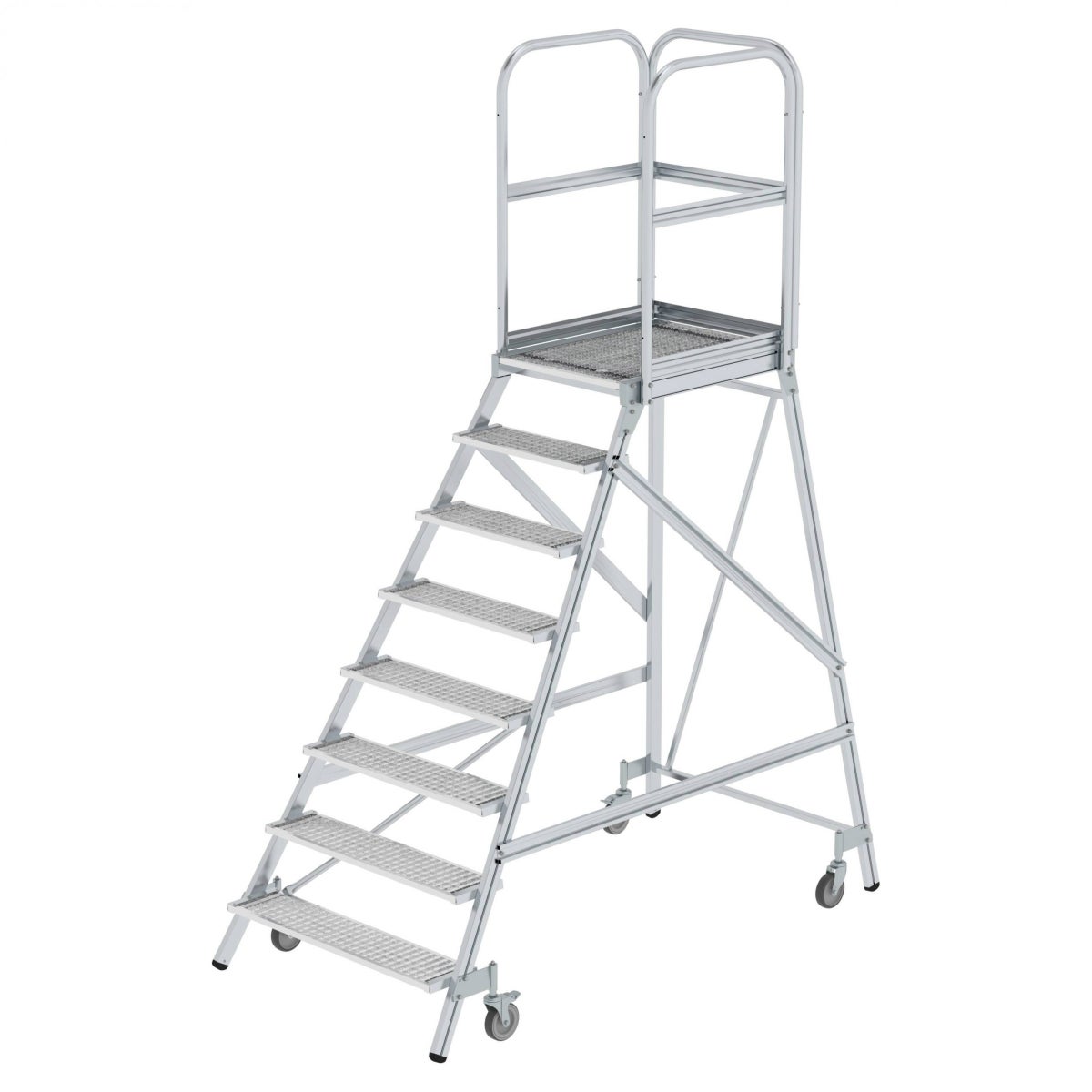MUNK mobiele platformladder, stalen rooster, 8 treden