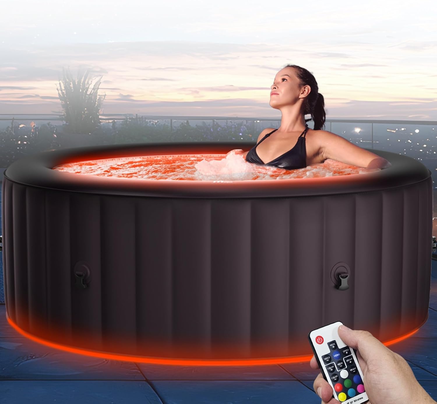 MSpa Whirlpool Aurora 204x204x70 cm – Aufblasbarer Whirlpool für 6 Personen mit 138 Massagedüsen, LED-Beleuchtung, UVC+ Desinfektion, Selbstaufblasfunktion & Rhino Tech™ 6-Schicht-Material