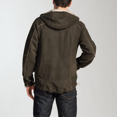 Herren-Kapuzenjacke Hirschleder, Oliv