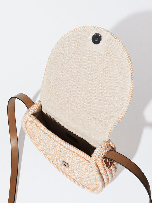 Bolsa transversal com pompons - Bege