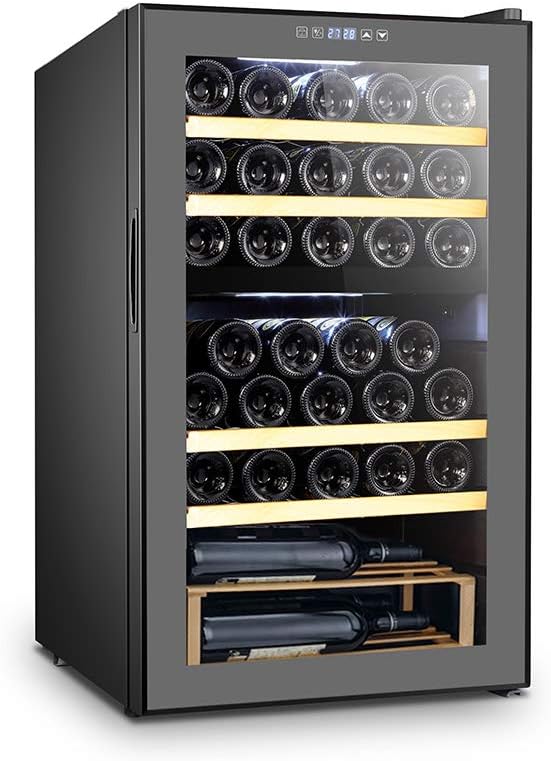 La Sommelière - Cave à Vin SLS33DZ de Service Double Zone - Cave à Vin 33 Bouteilles - Système Anti-Vibration et Hygrométrie Régulée - Noire avec Éclairage Intérieur LED