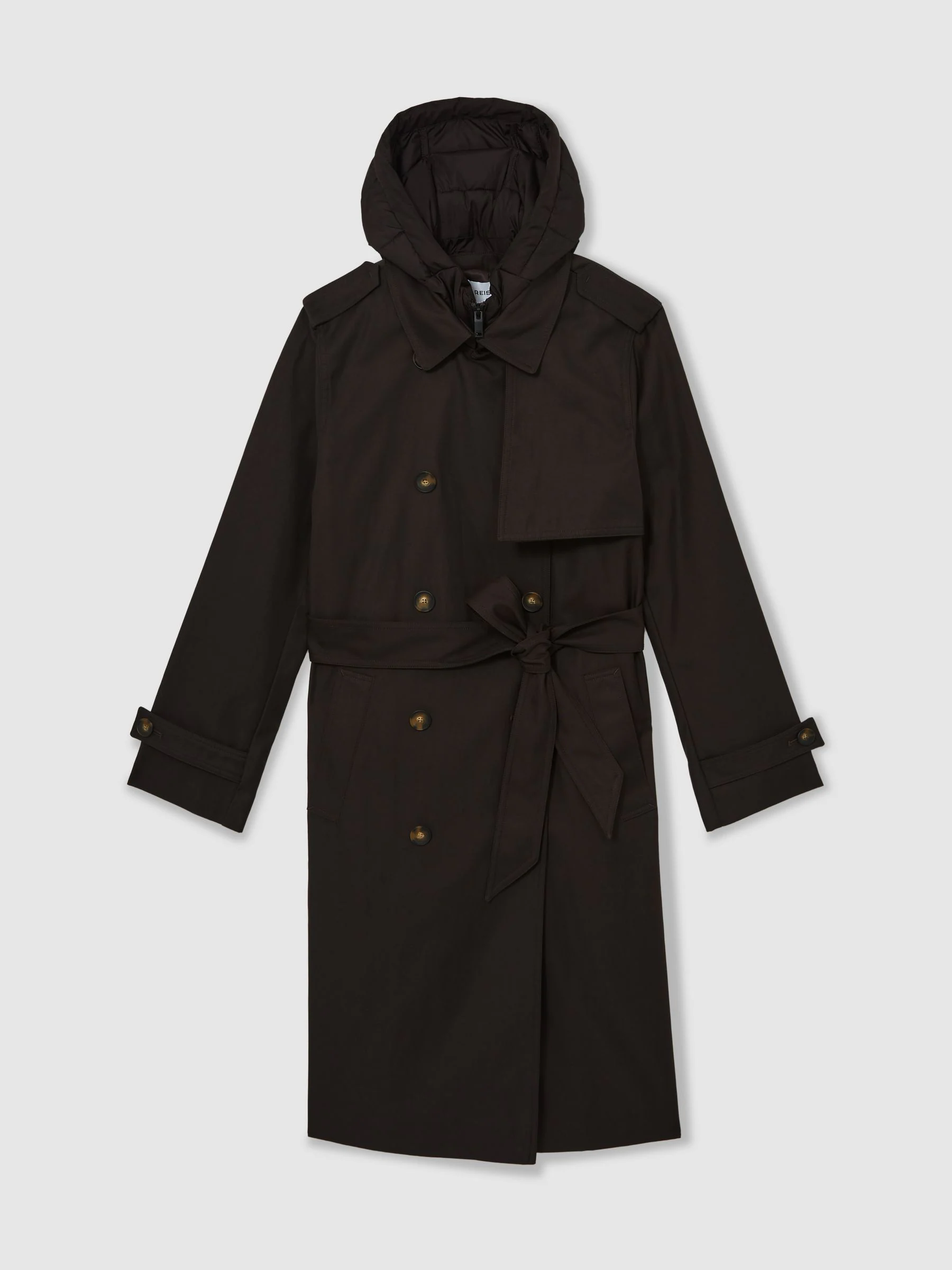 Chocoladebruin - Reiss trenchcoat Double breasted Met capuchon